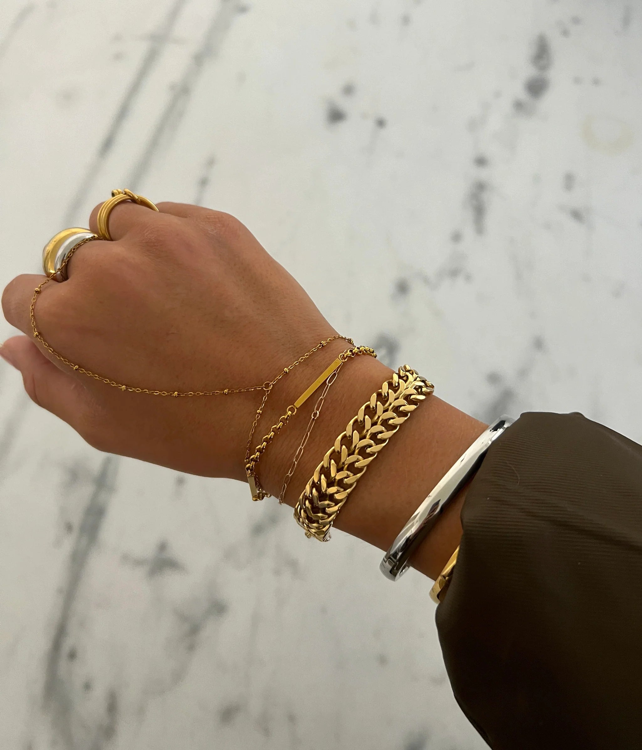 Waterproof gold thick chain adjustable bracelet