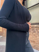 Womens black soft ribbed long duster cardigan