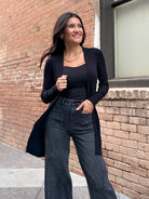 Womens black soft ribbed long duster cardigan