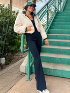 Women's black reversible soft sherpa down puffer crop jacket