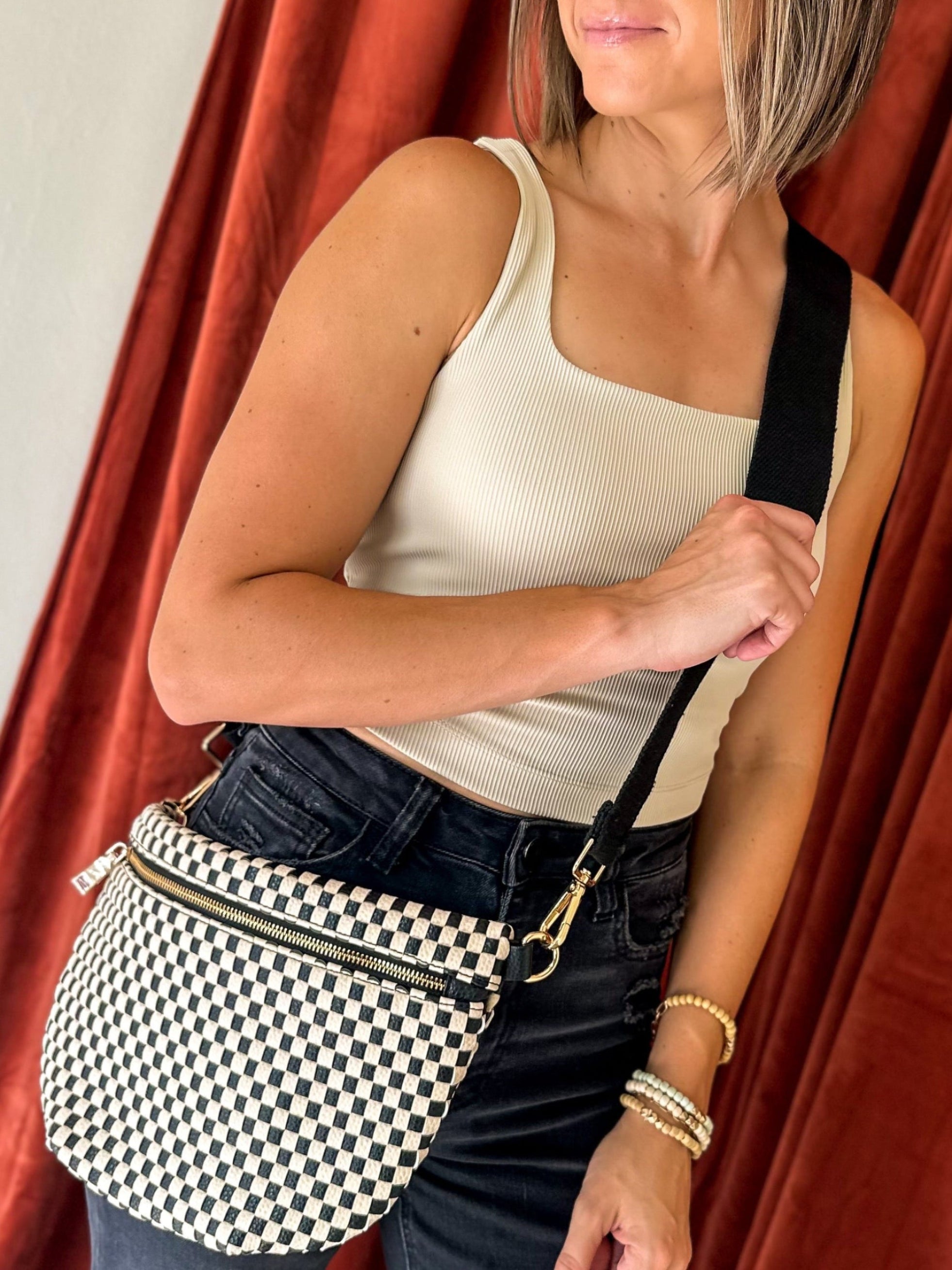 Pretty simple black checkered woven westlyn bum bag