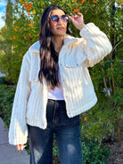 Women's cozy ivory teddy button down jacket