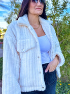 Women's cozy ivory teddy button down jacket
