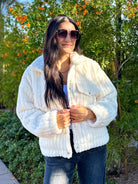 Women's cozy ivory teddy button down jacket