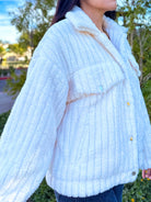 Women's cozy ivory teddy button down jacket