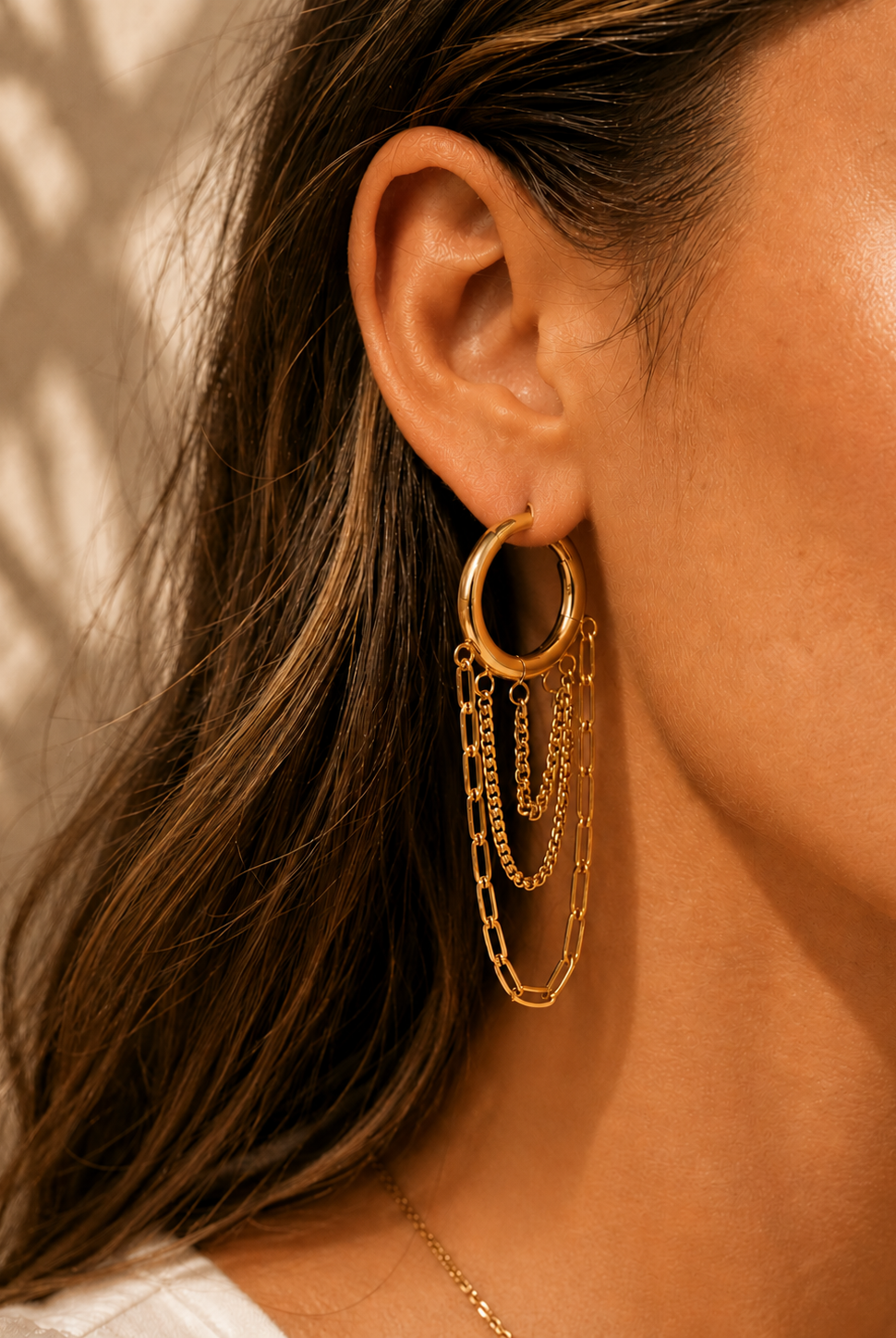 Women's non-tarnish gold chain drop huggie earrings