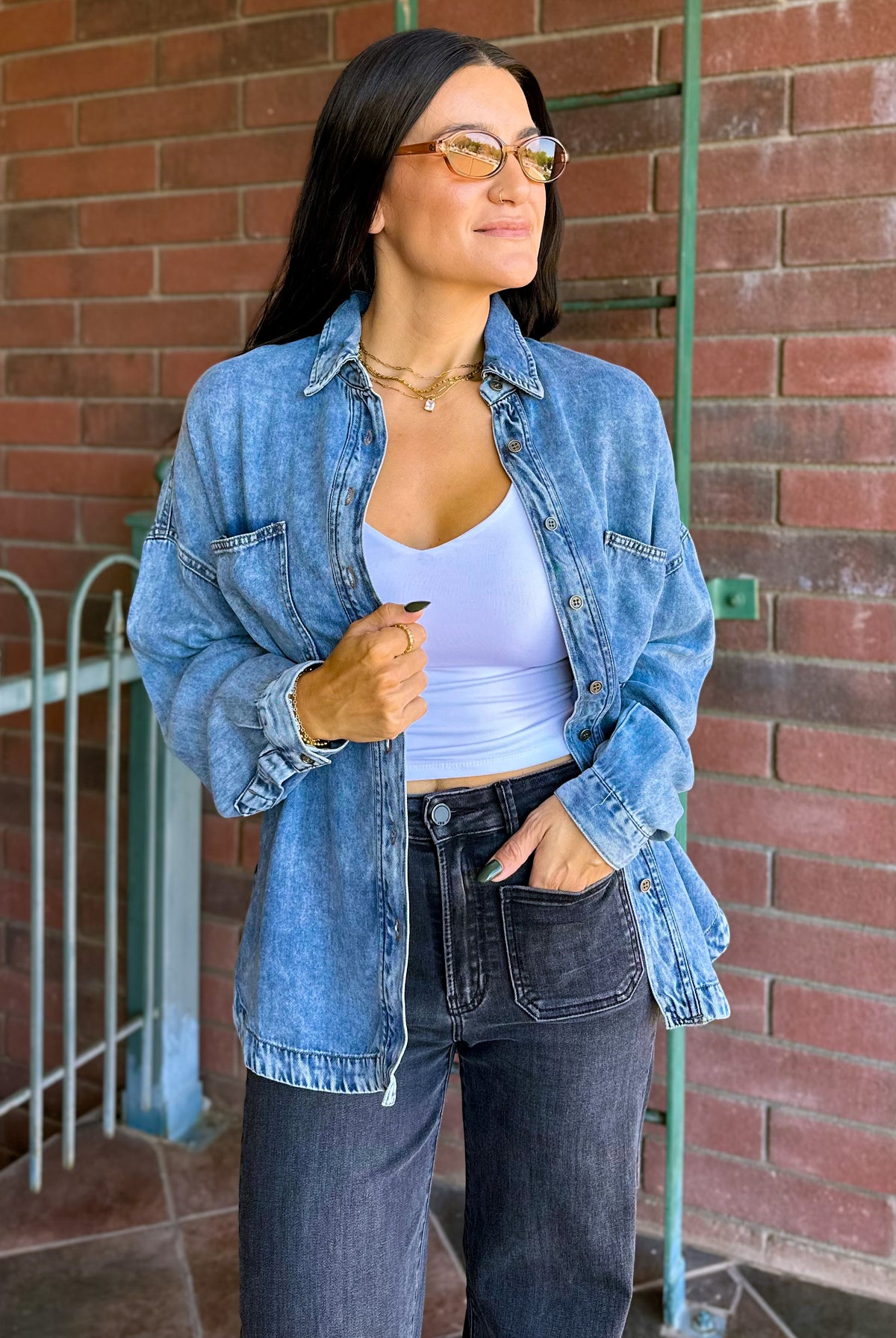 Women's oversized relaxed soft denim button down shaket