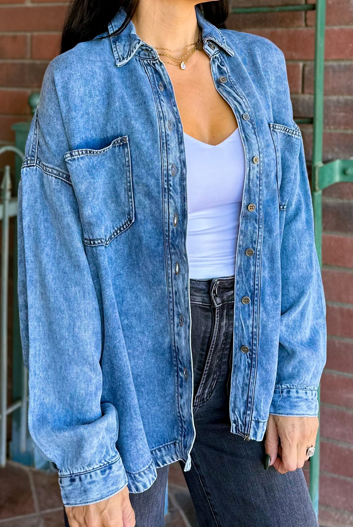 Women's oversized relaxed soft denim button down shaket