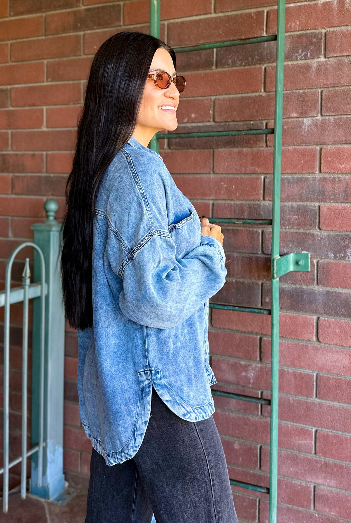 Women's oversized relaxed soft denim button down shaket