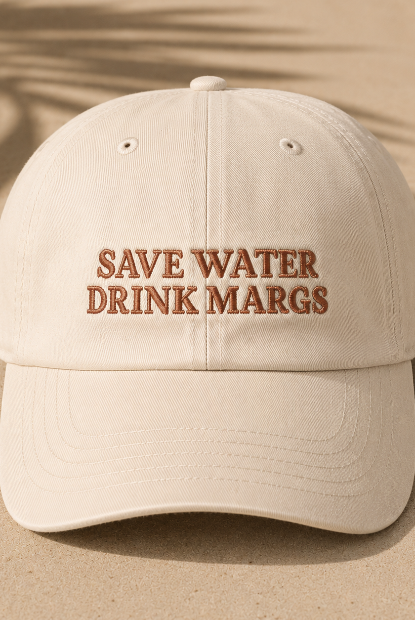 Save water drink margs womens baseball cap - beige and dark brown