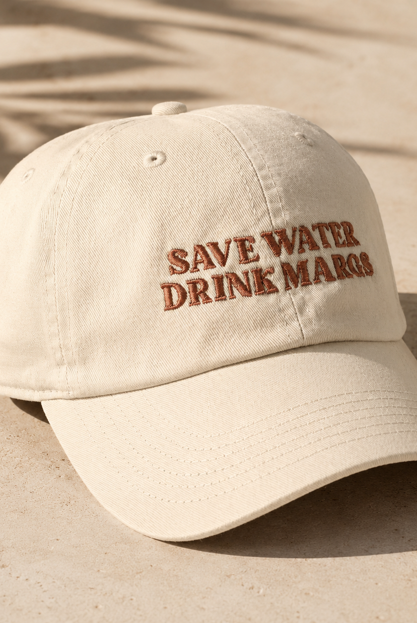 Save water drink margs womens baseball cap - beige and dark brown