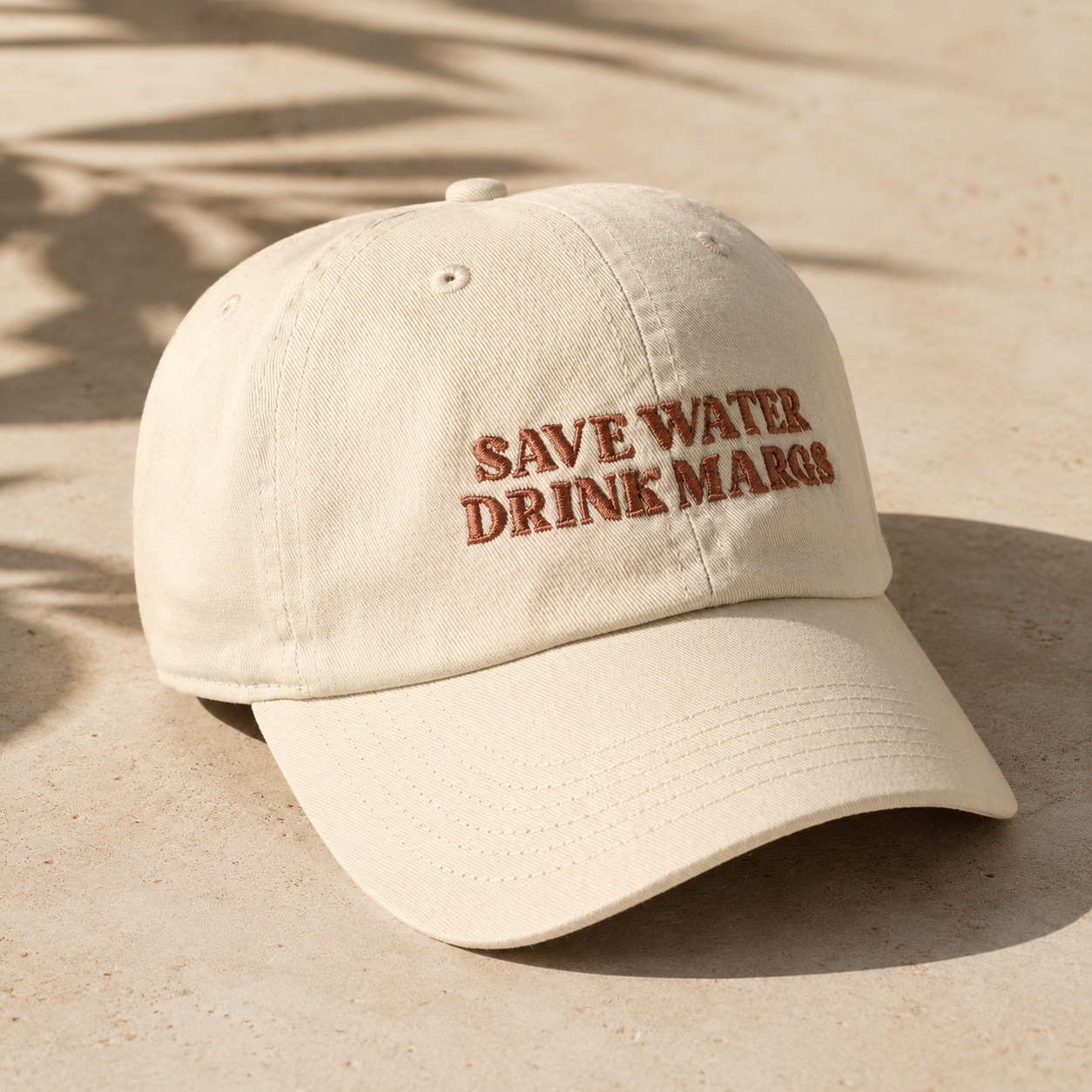 Save water drink margs womens baseball cap - beige and dark brown