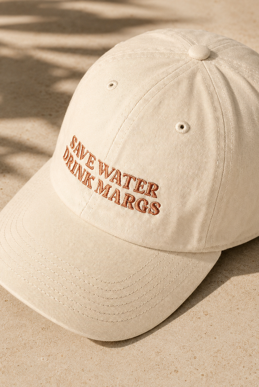Save water drink margs womens baseball cap - beige and dark brown