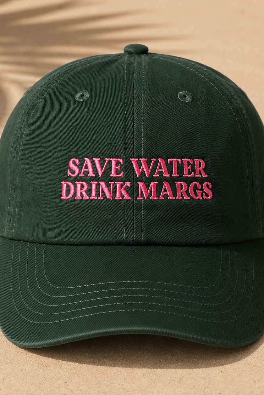 Save water drink margs womens baseball cap - dark green and pink
