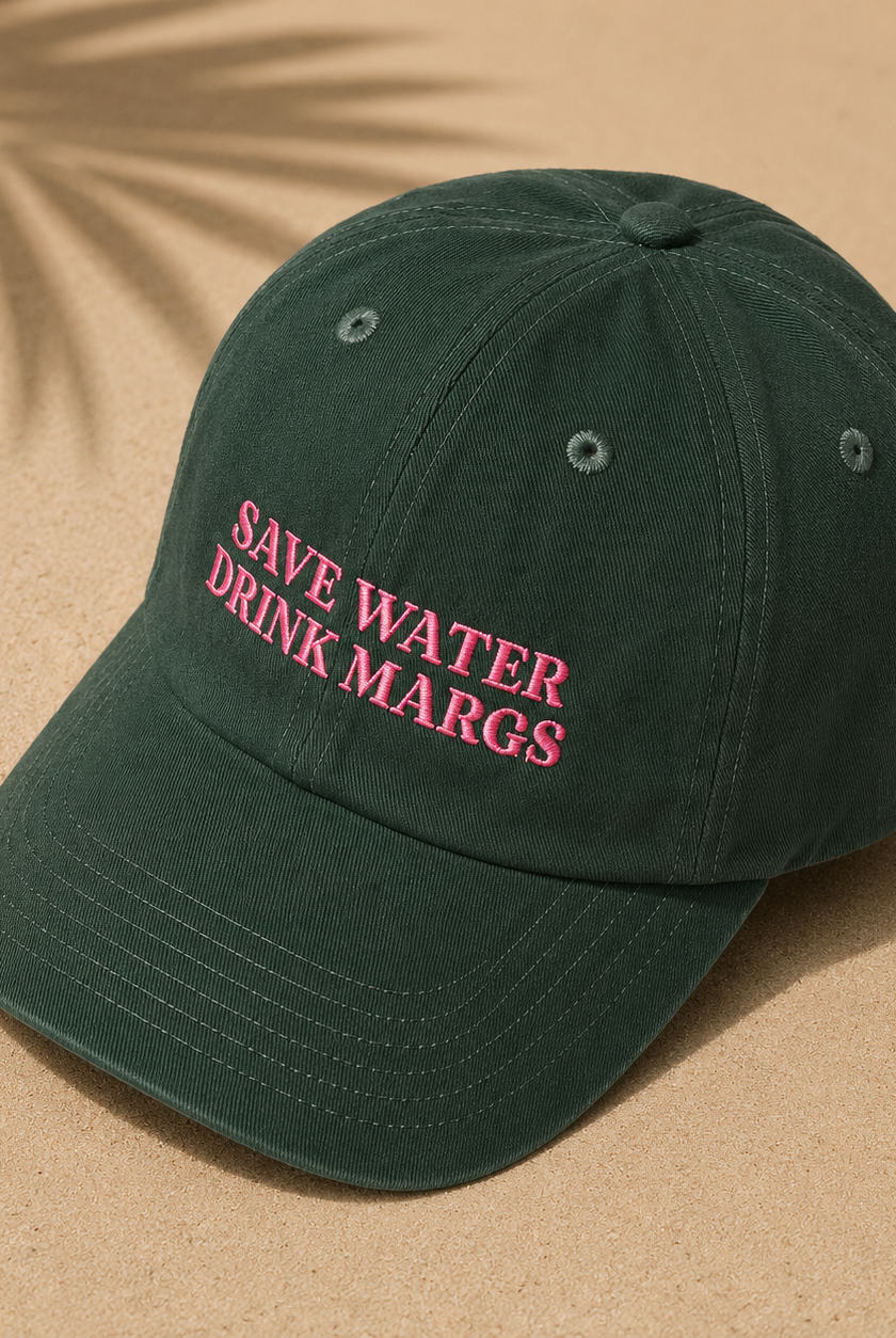 Save water drink margs womens baseball cap - dark green and pink