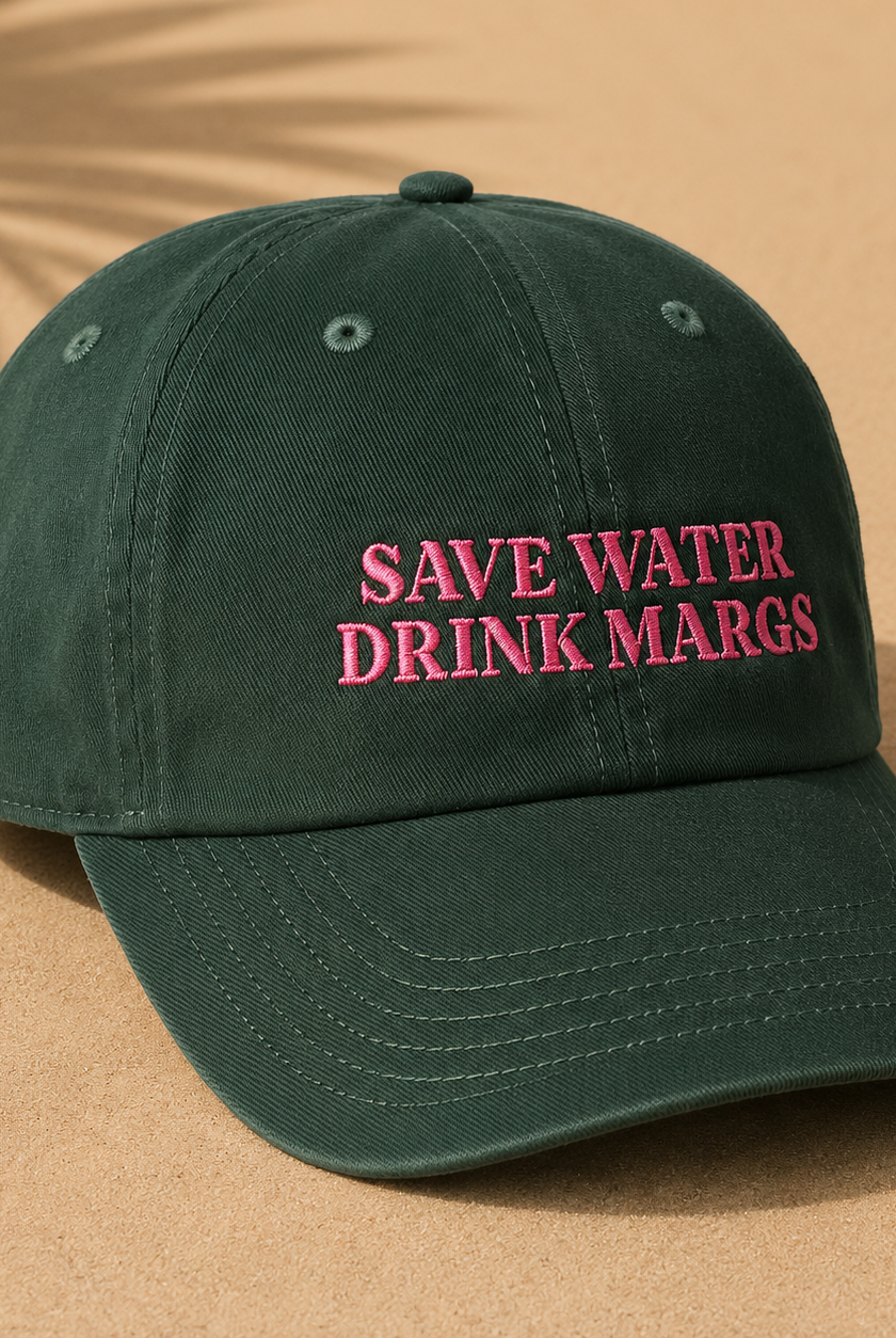 Save water drink margs womens baseball cap - dark green and pink