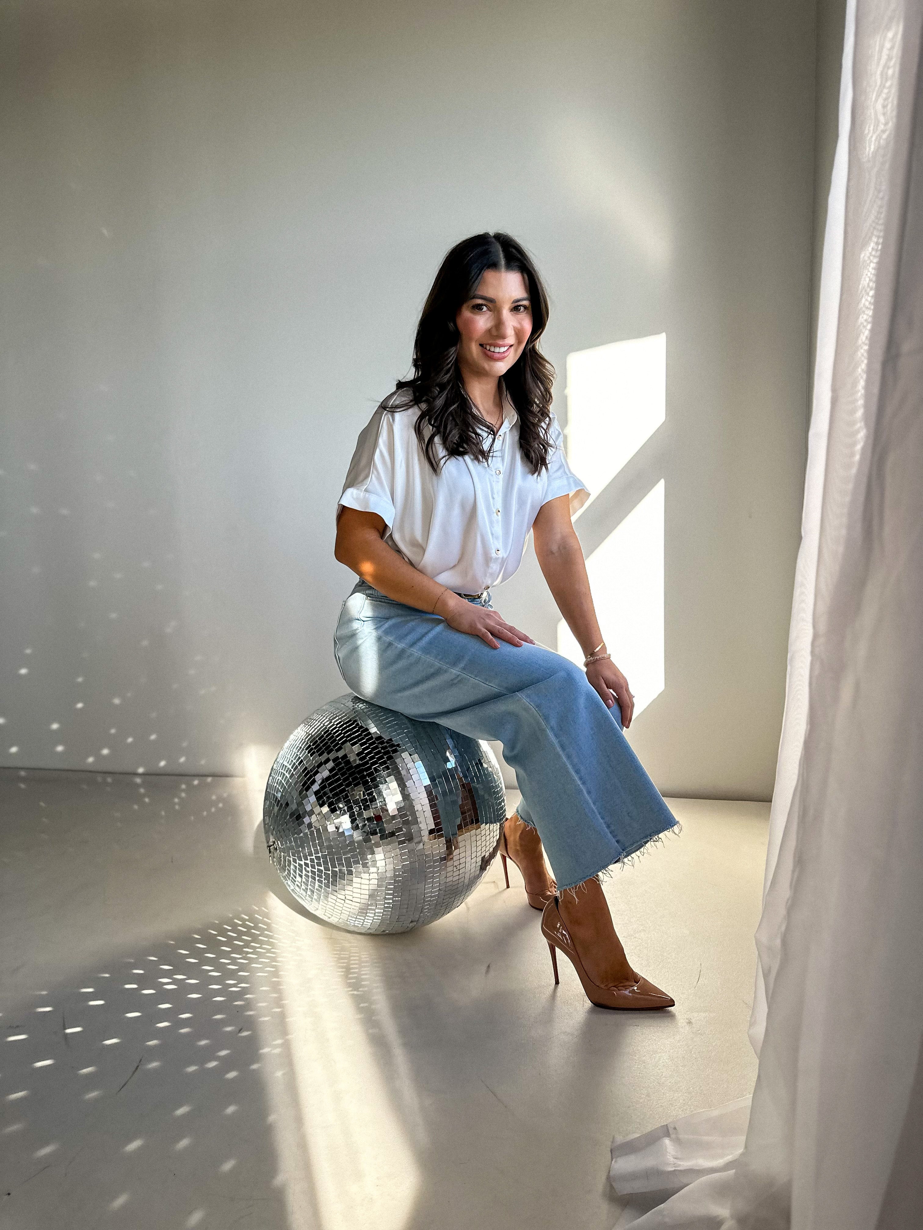 Women's dressy short sleeve button down white satin top