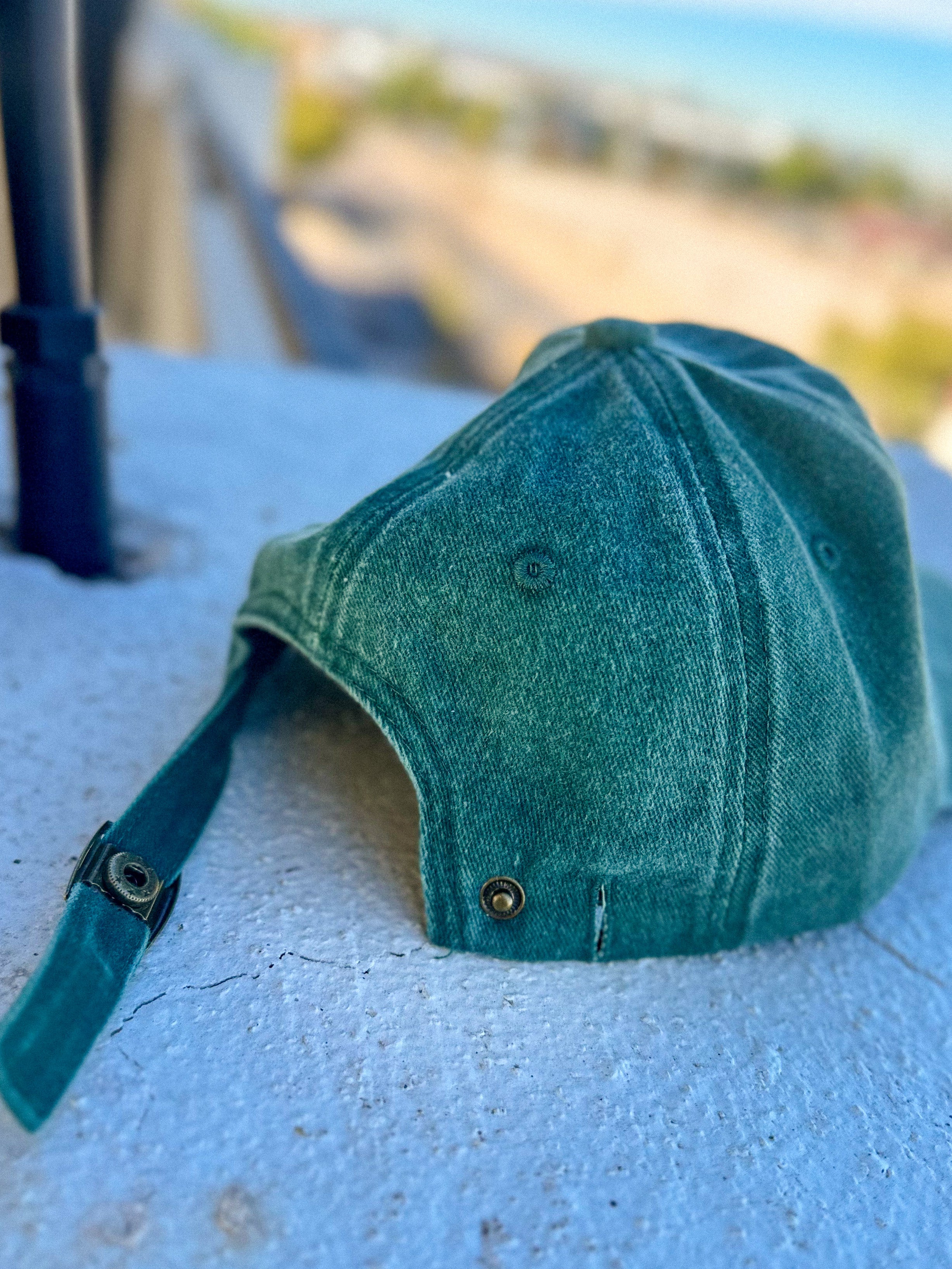 Women's emerald green embroidered LA adjustable cap