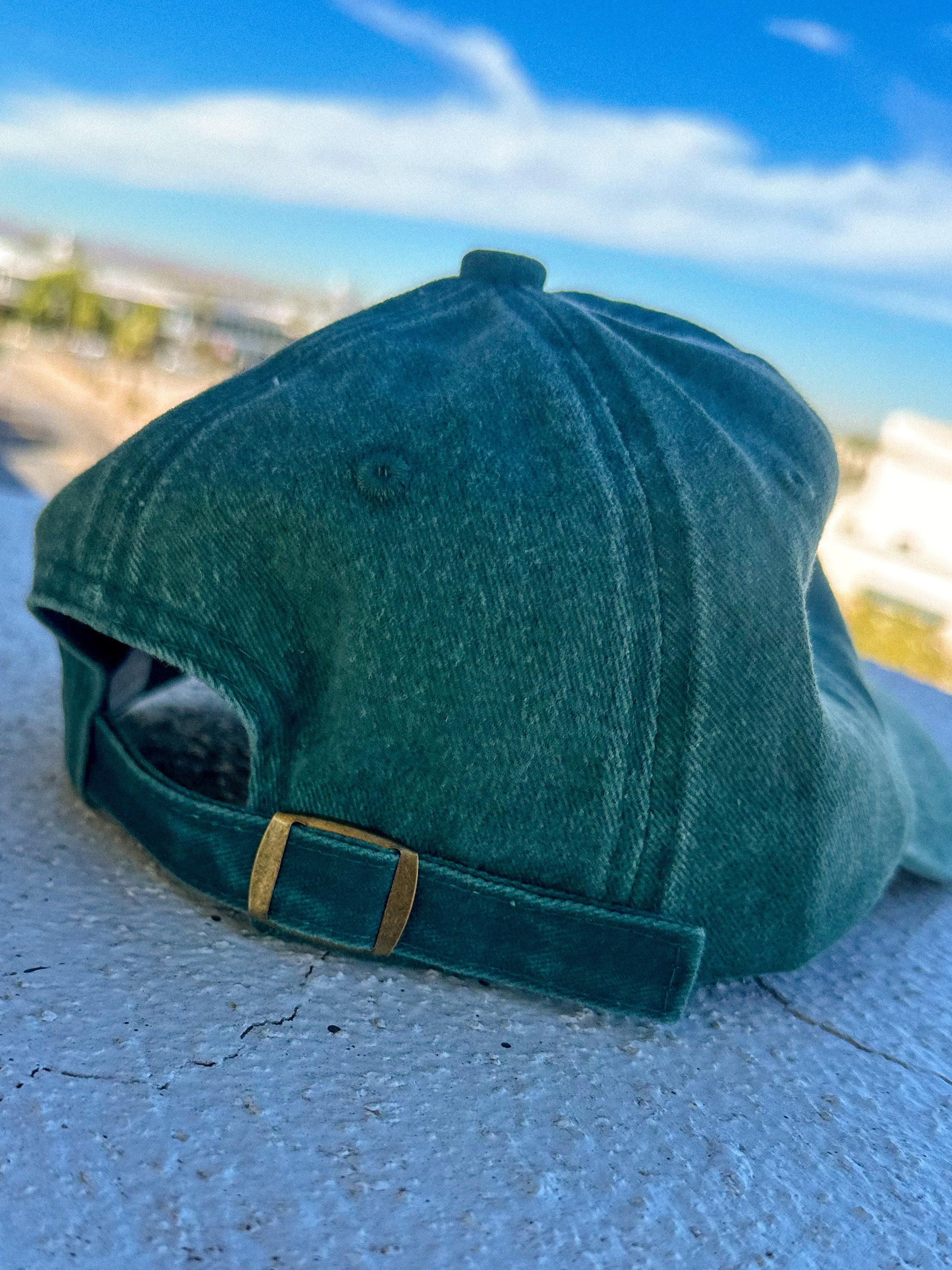 Women's emerald green embroidered LA adjustable cap