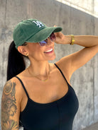 Women's emerald green embroidered LA adjustable cap
