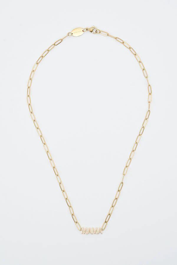 18k 24k water resistant gold filled mama paperclip necklace
