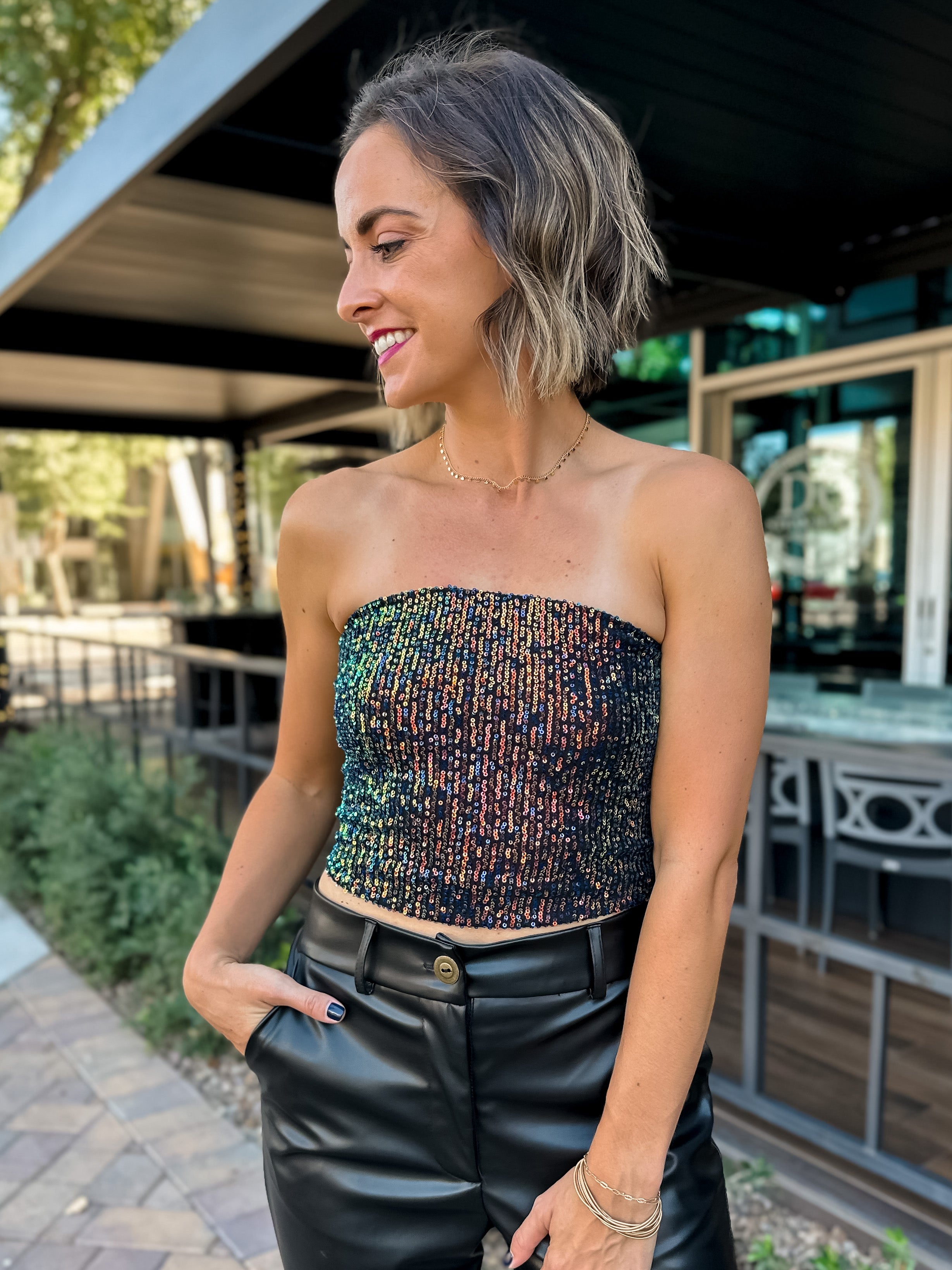 sequin strapless top