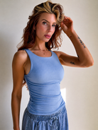 Be Cool blue double-lined buttery soft basic boat neck tank top 