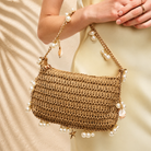 Women's dressy vacation handbag with pearls and seashell detail