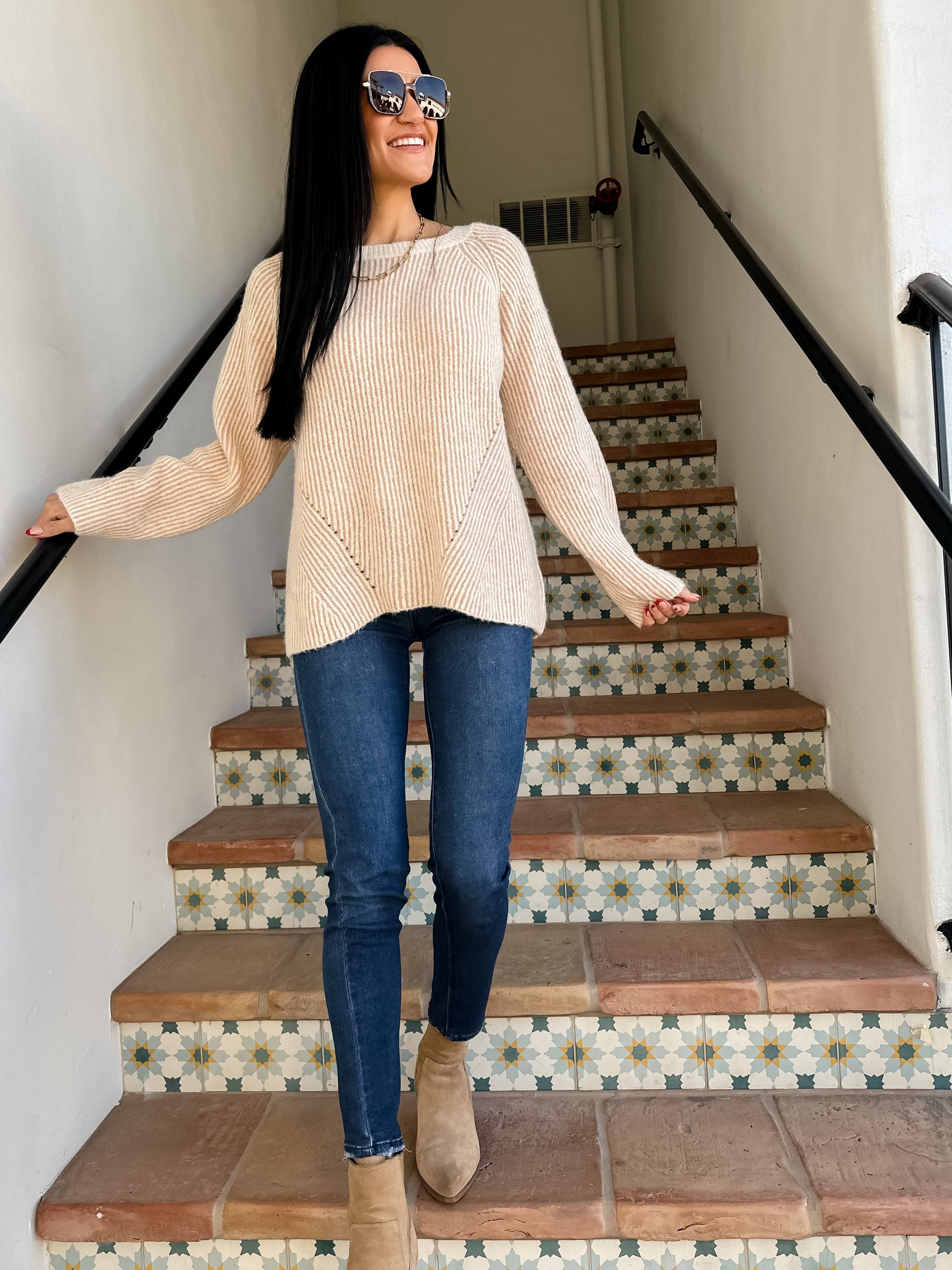Two Tone Ribbed Knit Sweater