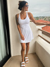 comfortable buttery soft white active romper dress with built in shorts
