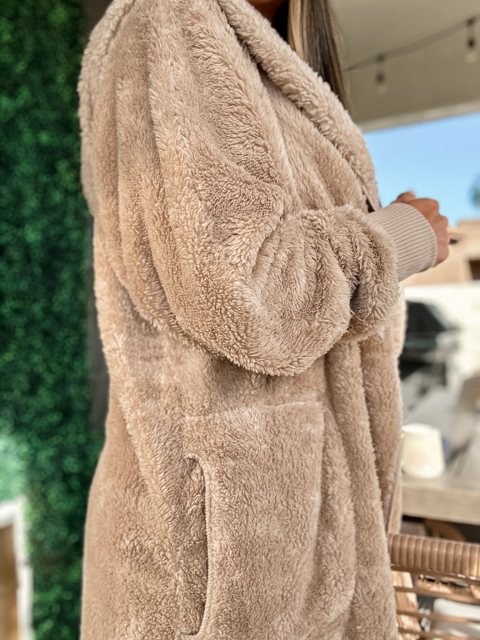 Me So Cozy Plush Hooded Jacket - Taupe