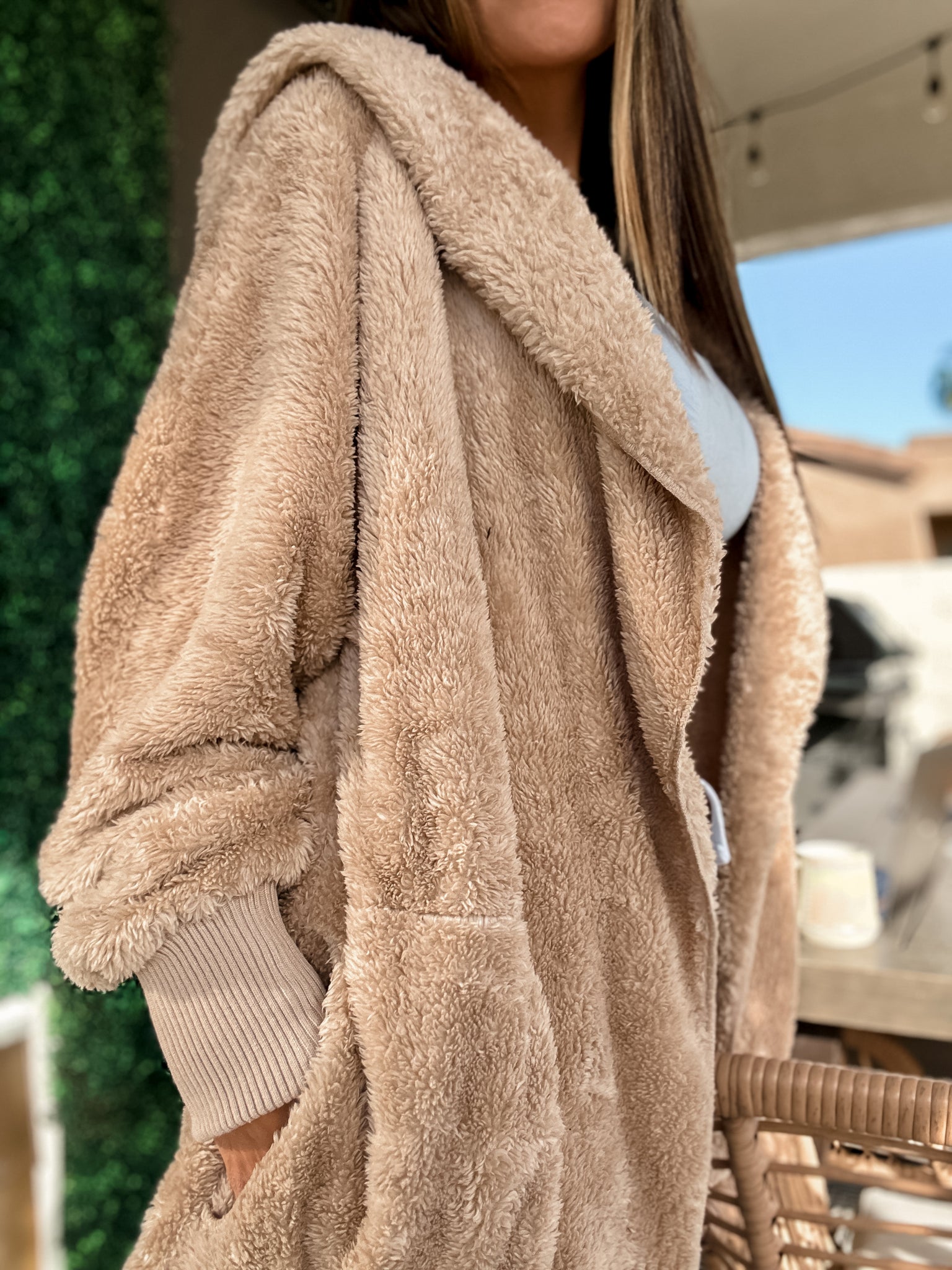 Me So Cozy Plush Hooded Jacket - Taupe