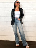 womens leather blazer