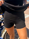 comfortable buttery soft black active romper dress with built in shorts