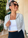 cozy grey crop zip up hoodie