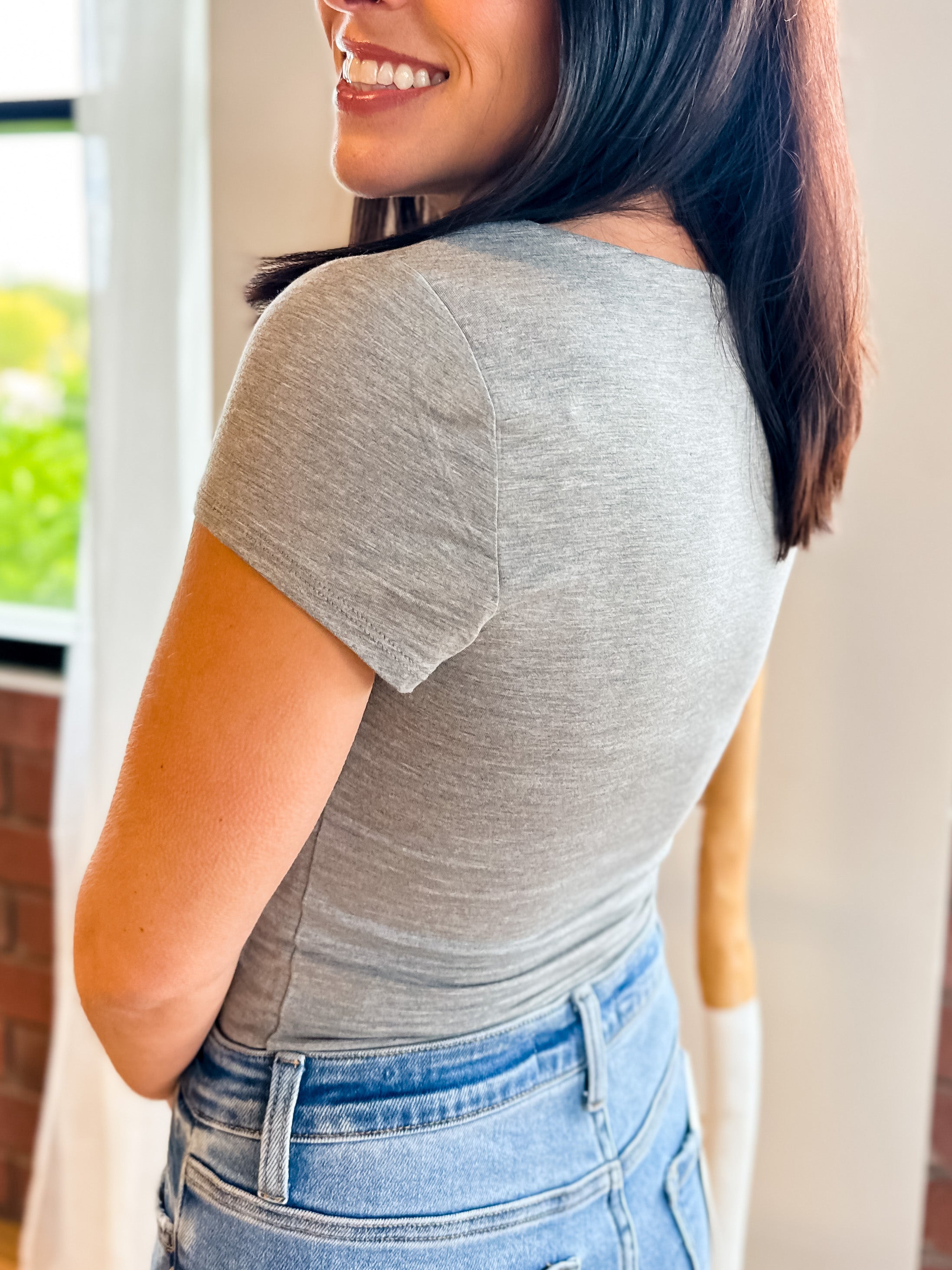 be cool square neck buttery soft stretchy knit tee - grey