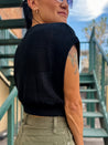 black openwork crochet crop top