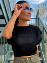 black openwork crochet crop top