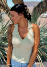 sage green collared ribbed tank top