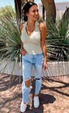 sage green collared ribbed tank top