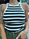 black and white stripe ribbed tank top