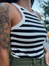 black and white stripe ribbed tank top