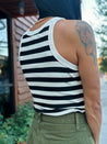black and white stripe ribbed tank top