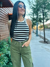 black and white stripe ribbed tank top