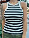 black and white stripe ribbed tank top