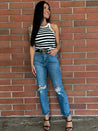 black and white stripe ribbed tank top