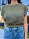 olive green openwork crochet crop top