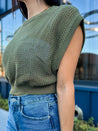 olive green openwork crochet crop top