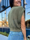 olive green openwork crochet crop top