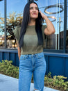 olive green openwork crochet crop top